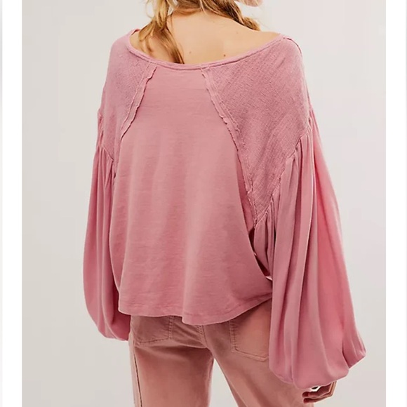 FREE PEOPLE KATHY LONG SLEEVE SMOCKED TOP MEDIUM PINK ROSE - Picture 5 of 6